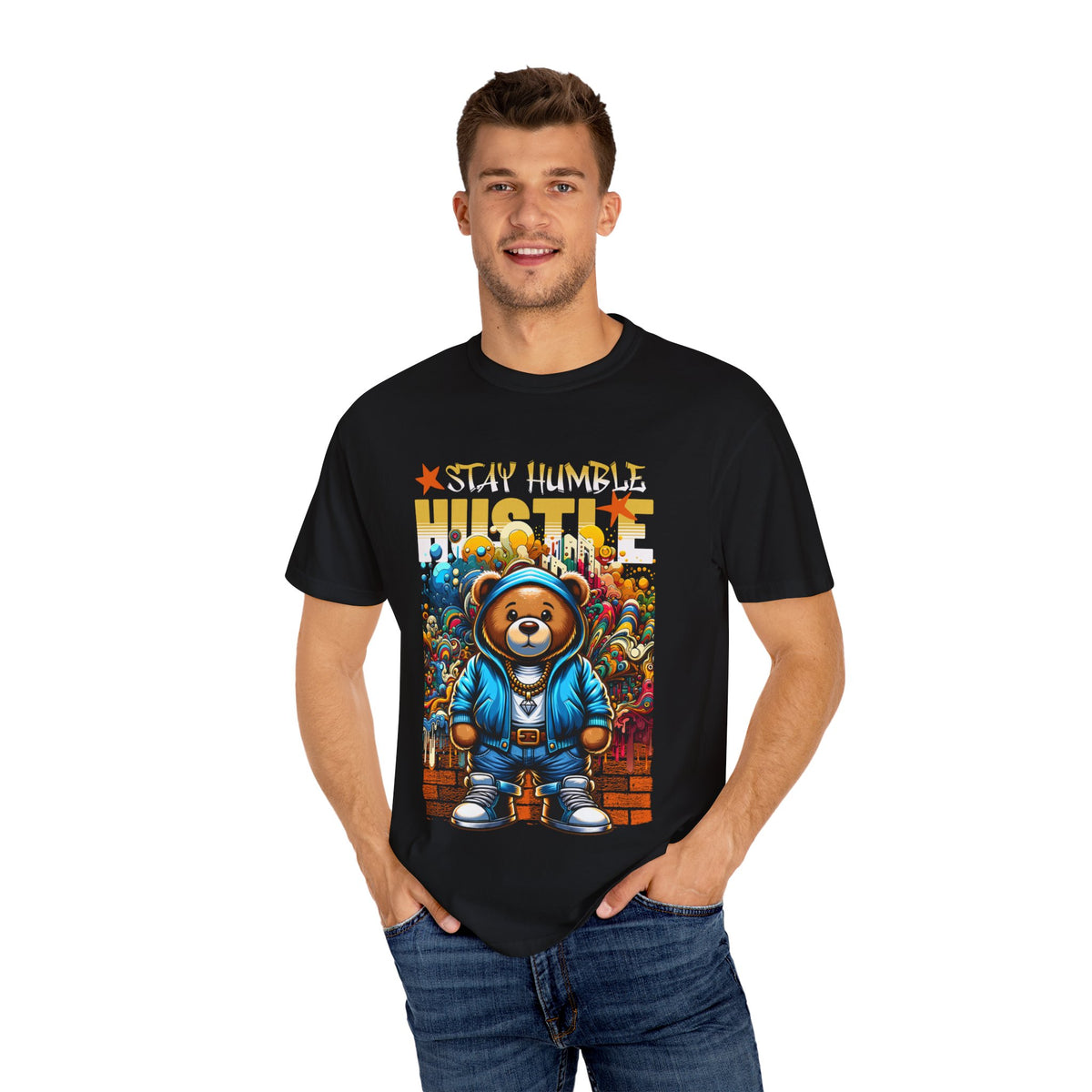 Unisex Garment-Dyed T-Shirt, Urban Bear Hustle Tee, Comfortable Everyday Wear, Gift for Entrepreneurs, Streetwear Fashion