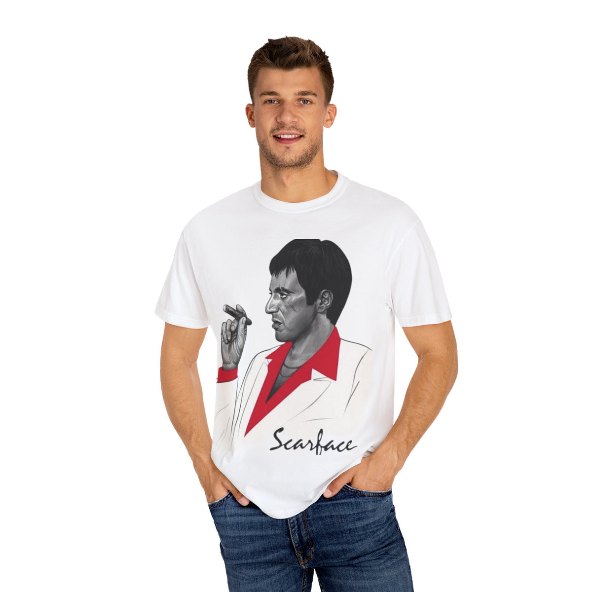 Scarface Inspired Unisex Garment-Dyed T-Shirt, Vintage Tee for Movie Fans, Casual Wear, Gifts for Him, Streetwear Graphic Tee